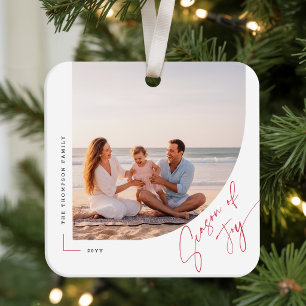 Ornamento De Cerâmica Família de Letra Elegante Foto Feliz Natal