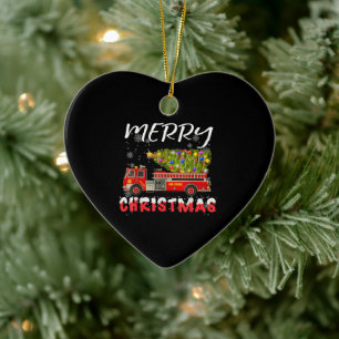 Ornamento De Cerâmica Família de Natal dos Bombeiros de Pinheiros de Cam