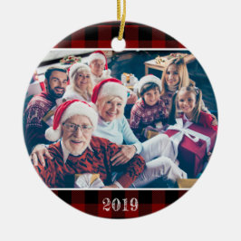 Ornamento De Cerâmica Família de Natal Rustic Red Buffalo Xadrez