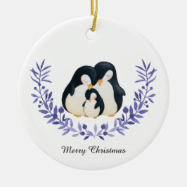 Ornamento De Cerâmica Família de pinguins fofa de Natal