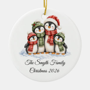 Ornamento De Cerâmica Família de Pinguins Fofos de 4 Natal Personalizado