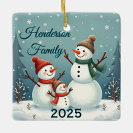 Ornamento De Cerâmica Família de Três Bonecos de Neve Personalizados