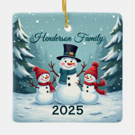 Ornamento De Cerâmica Família de Três Bonecos de Neve Personalizados