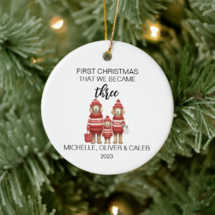 Ornamento De Cerâmica Família de Três Cachorros de Natal