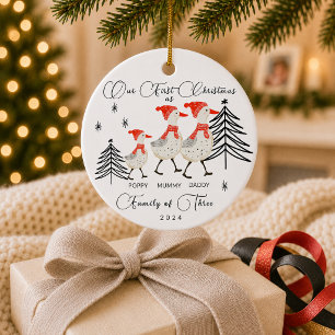 Ornamento De Cerâmica Família de Três Gansos Fofos Primeiro Natal