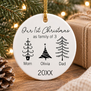 Ornamento De Cerâmica Família de Três Nossa Primeira Árvore de Natal Mod