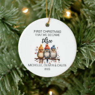 Ornamento De Cerâmica Família de Três Pássaros de Natal