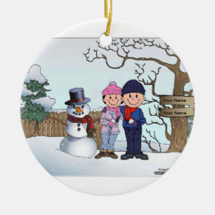 Ornamento De Cerâmica Família do boneco de neve - casal