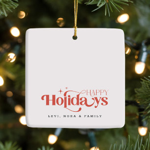 Ornamento De Cerâmica Família Elegante em Foto de Natal com Letra de Est