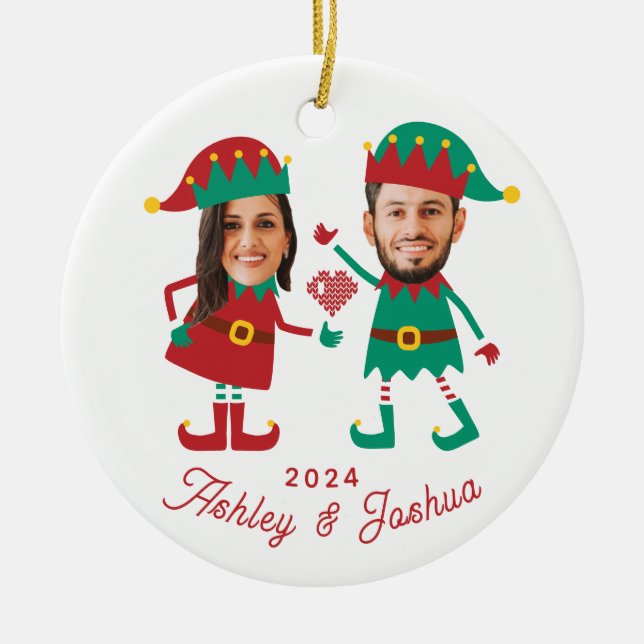 Ornamento De Cerâmica Família Elf de Natal Personalizada e Engraçada (Frente)
