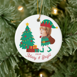 Ornamento De Cerâmica Família Elf de Natal Personalizada e Engraçada
