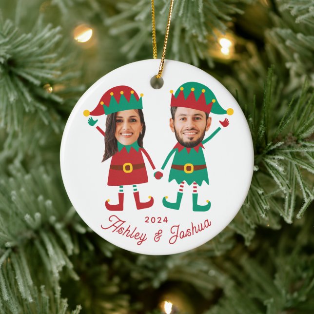 Ornamento De Cerâmica Família Elf de Natal Personalizada e Engraçada (Árvore)