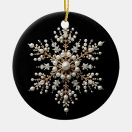 Ornamento De Cerâmica Família Floco de Neve Dourado e Pérola
