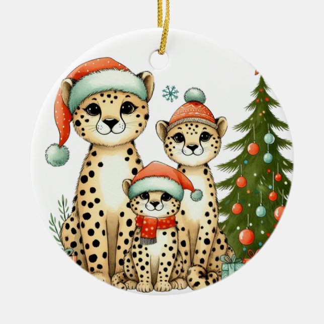 Ornamento De Cerâmica Família Leopardo Custa (Frente)