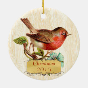 Ornamento De Cerâmica Família Natal Foto Vintage Bird Russet Aqua