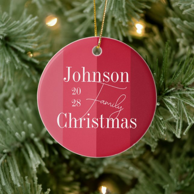 Ornamento De Cerâmica Família Natal Nome Modern Red Strips (Árvore)