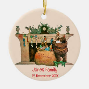 Ornamento De Cerâmica Família Natal Santa Claus Personalizada