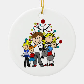 Ornamento De Cerâmica Família Pai Mãe Menina Menino Bebê Cachorro Cinza