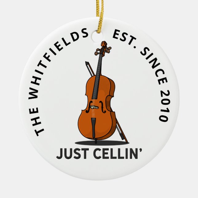 Ornamento De Cerâmica Família Personalizada Apenas Celin Cello Fiddle Mu (Frente)