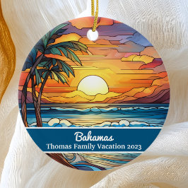 Ornamento De Cerâmica Família Personalizada Bahamas Vacinação Faux Vidro