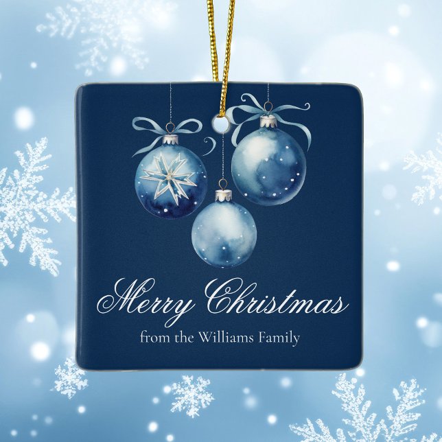 Ornamento De Cerâmica Família Personalizada Chic Blue Felry Natal 2025 (Criador carregado)