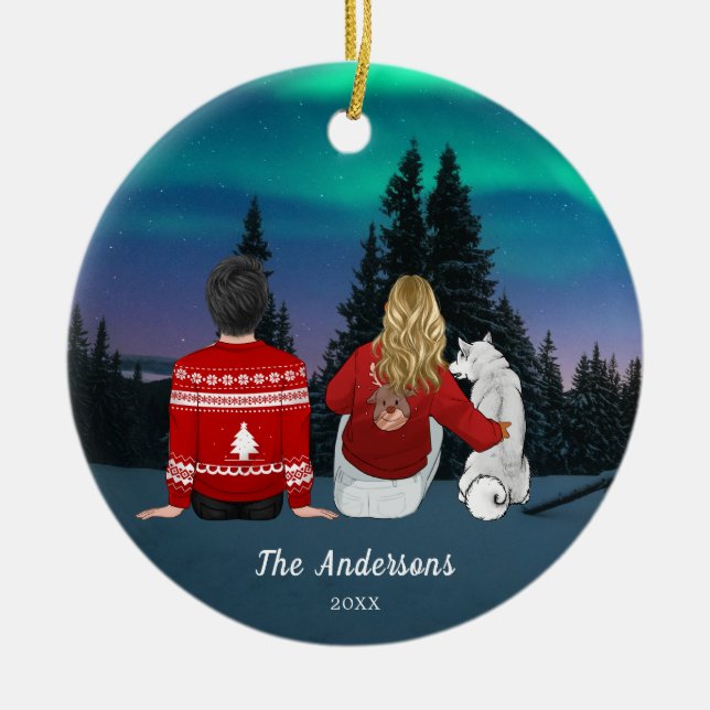 Ornamento De Cerâmica Família Personalizada de Cachorros Pais Mãe (Frente)