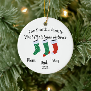 Ornamento De Cerâmica Família personalizada de três Natal 2025