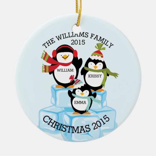 Ornamento De Cerâmica Família personalizada de um Natal de 3 pinguins (Frente)