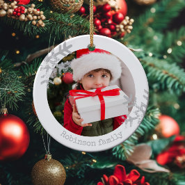 Ornamento De Cerâmica Família Personalizada Foto Natal Elegante Floco de
