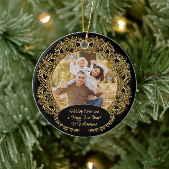 Ornamento De Cerâmica Família Personalizada Foto Natal Texto Personaliza (Árvore)