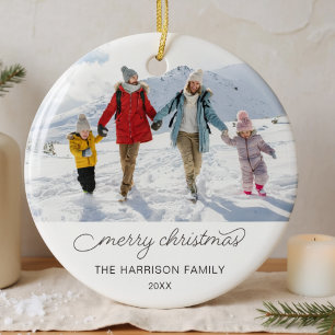 Ornamento De Cerâmica Família Personalizada Foto Simples Feliz Natal