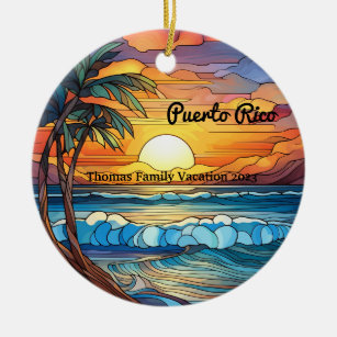 Ornamento De Cerâmica Família Personalizada Porto Rico Trip Faux Vidro A