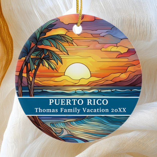 Ornamento De Cerâmica Família Personalizada Porto Rico Trip Faux Vidro A (Criador carregado)