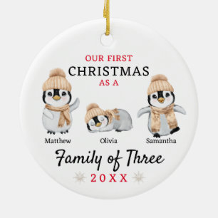 Ornamento De Cerâmica Família Pinguim de Três Primeiro Natal