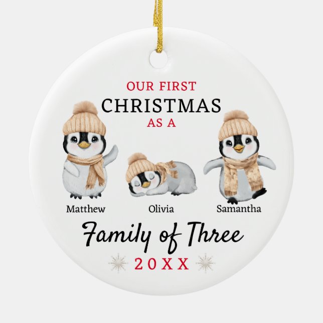 Ornamento De Cerâmica Família Pinguim de Três Primeiro Natal (Traseira)