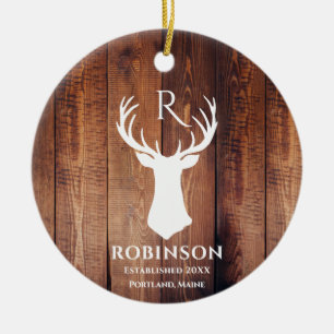 Ornamento De Cerâmica Família Russa Monograma Madeira Estimulada Deer A