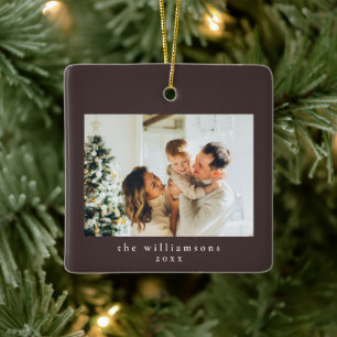 Ornamento De Cerâmica Família Simples Marrom Natal Foto Personalizada