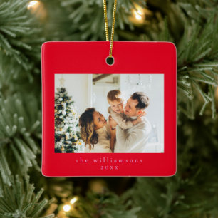Ornamento De Cerâmica Família Simples Rosa Vermelho Natal Foto Personali