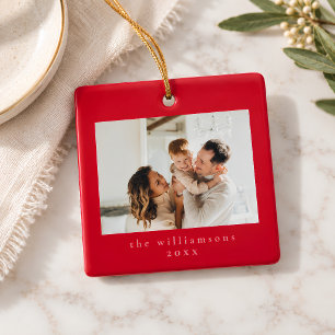 Ornamento De Cerâmica Família Simples Rosa Vermelho Natal Foto Personali