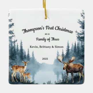 Ornamento De Cerâmica Family of Three First Christmas Forest Deer Moose