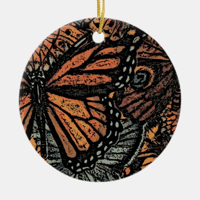 Ornamento De Cerâmica Fantasia da borboleta laranja abstrato (Frente)
