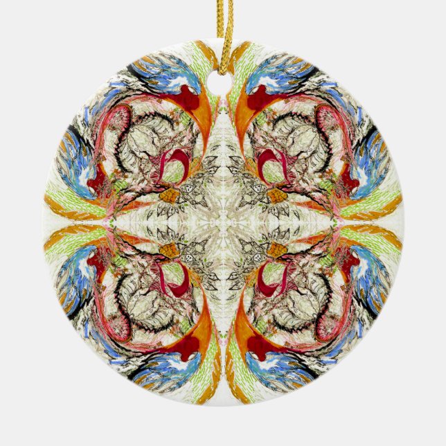 Ornamento De Cerâmica Fantasia de Árvores e Pássaros (Frente)