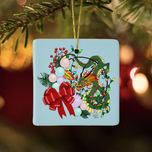 Ornamento De Cerâmica Fantasia de Dragão Chinês no Natal Coroa de Natal 
