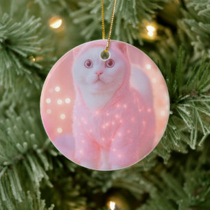 Ornamento De Cerâmica Fantasia de Inverno Gatinho Rena Brilhante Fofinho