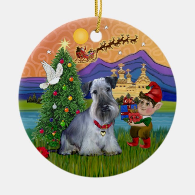 Ornamento De Cerâmica Fantasia de Natal - Cesky Terrier (Frente)