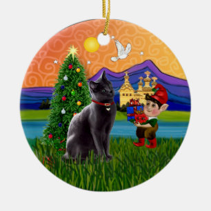Ornamento De Cerâmica Fantasia de Natal - gato azul russo