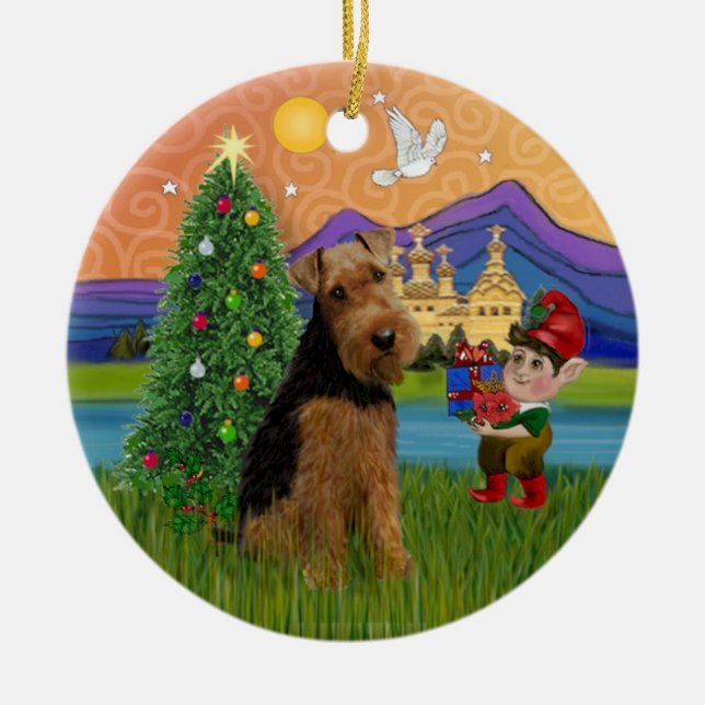 Ornamento De Cerâmica Fantasia de Natal - Welsh Terrier (Frente)