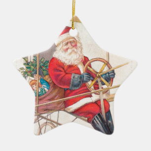 Ornamento De Cerâmica Fantasia do dirigível do papai noel do vintage