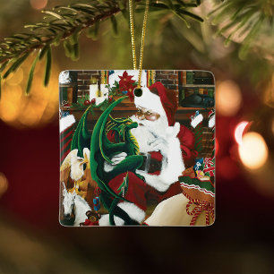 Ornamento De Cerâmica Fantasia Mágica de Natal Dragão de Santa Natal Aco
