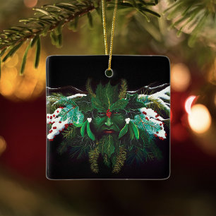 Ornamento De Cerâmica Fantasia Mística de Inverno Homem Verde Celta Pagã